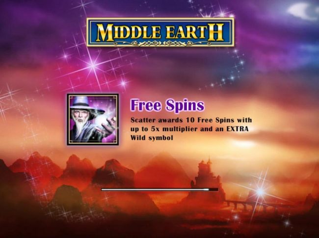 Game features include: Free Spins! Wizard scatter awards 10 free spins with up to 5x multiplier and an extra wild symbol.
