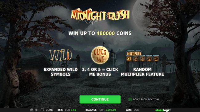 Game features include: Expanded Wilds, Click Me Bonus and Random Multiplier Feature. Win up to 480000 coins!