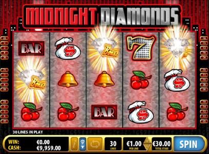 Three scattered diamond bonus symbols triggers bonus game wheel spin.