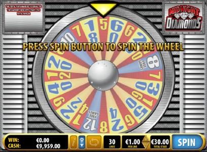 Bonus Game Wheel - prees to spin the wheel for a chance to win free games or a multiplier