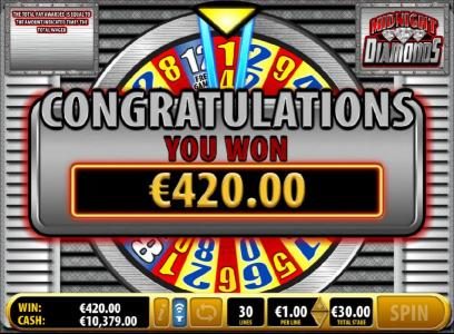 Landing on an 14x multiplier during the bonus game leads to an awesome $420 big win!