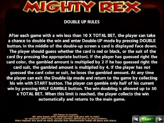 Double Up Gamble Feature Rules