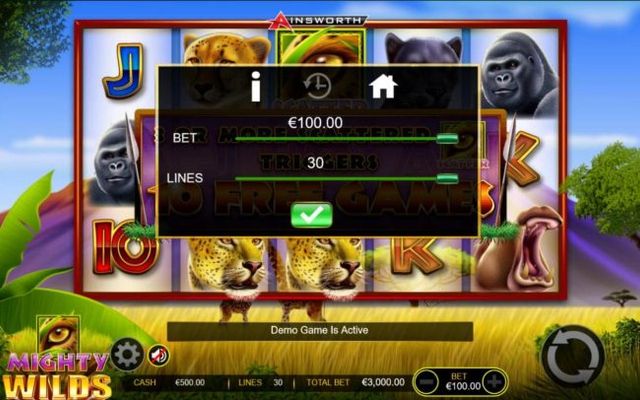 Click on the GEAR button to adjust the coin value played and lines played.