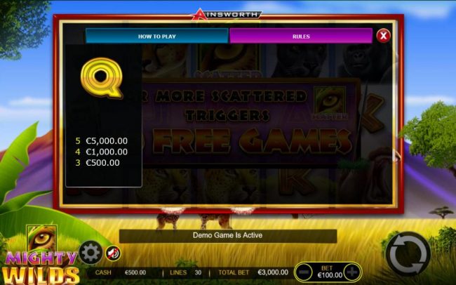 Low value game symbols paytable - Free Games Bonus.