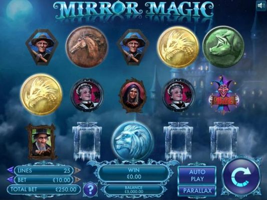 Main game board based upon magical tale of hidden identities, Mirror Magic tells the story of royals from a distant land trapped in a Dickensian life of drudgery. Featuring five reels and 25 paylines with a $20,000 max payout