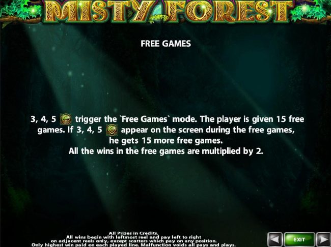 Three or more scatter symbols awards 15 free games with all wins multiplied by x2.