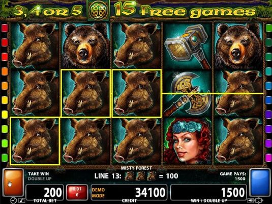 Wild Boar symbols form multiple winning paylines on reels 1, 2 and 3.