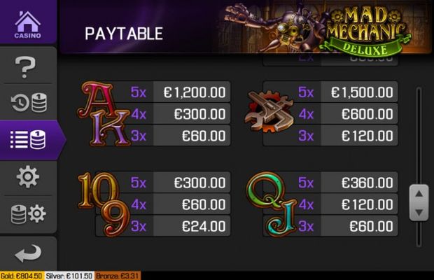 Paytable - Low Value Symbols