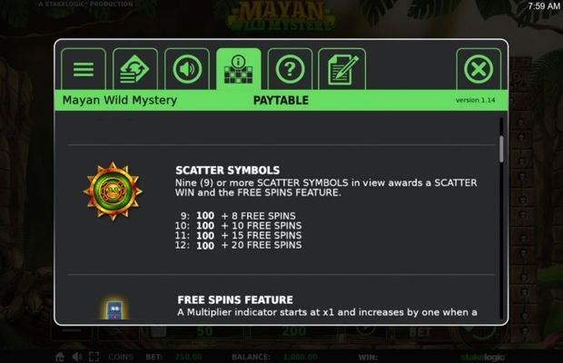 Mayan Wild Mystery :: Scatter Symbol Rules