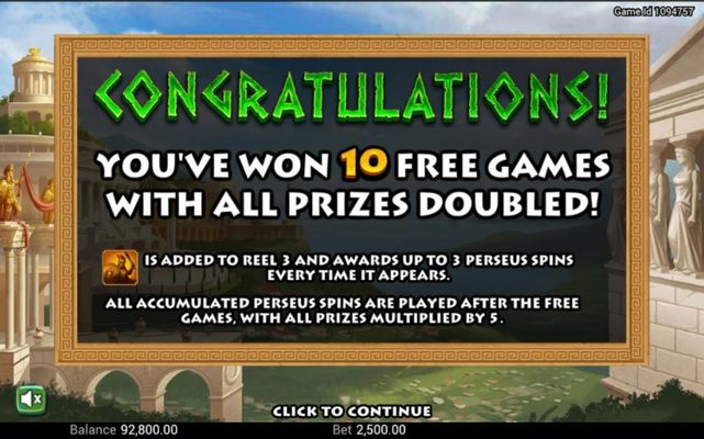 10 free spins awarded