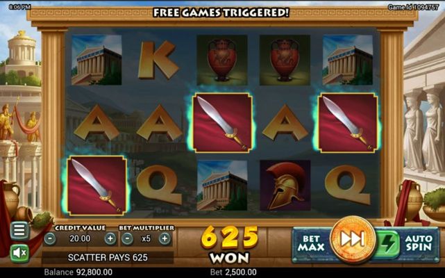 Scatter symbols triggers the free spins bonus feature