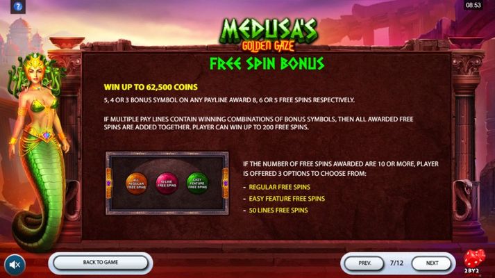 Medusa's Golden Gaze :: Free Spin Feature Rules