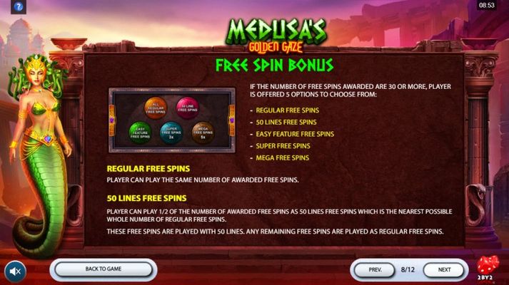 Medusa's Golden Gaze :: Free Spin Feature Rules