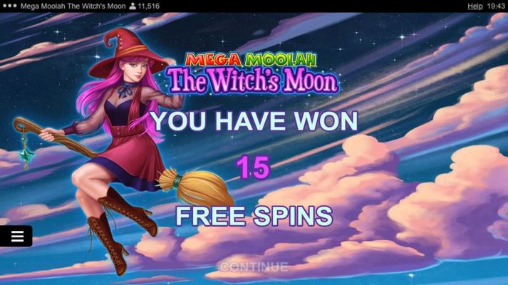 15 free spins awarded