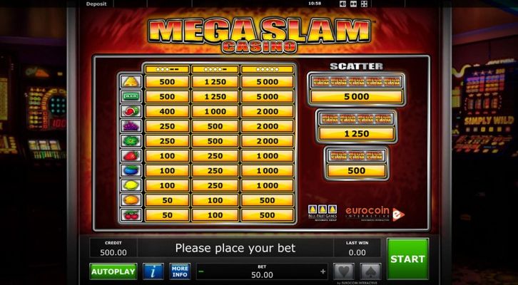 Mega Slam Casino :: Paytable