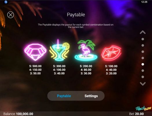 Miami Glow :: Paytable - High Value Symbols