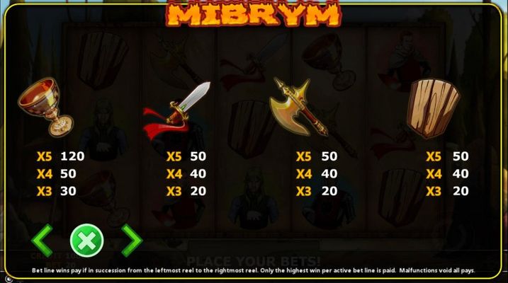 Mibrym :: Paytable - Low Value Symbols