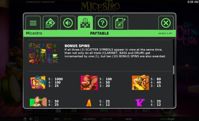 Micestro :: Free Spins Rules
