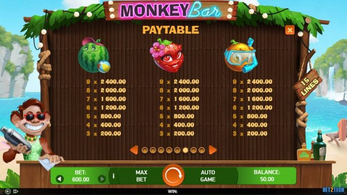 Monkey Bar :: Paytable - Medium Value Symbols