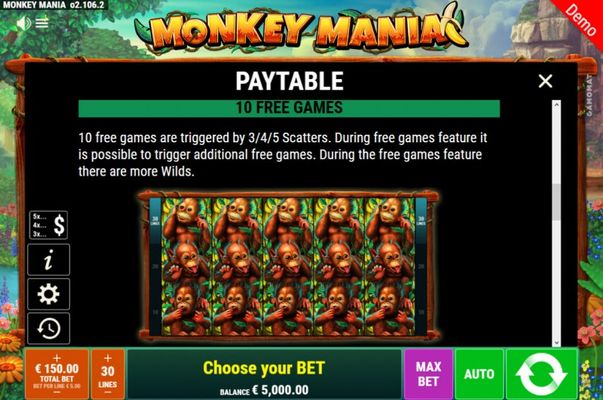 Monkey Mania :: Free Spin Feature Rules