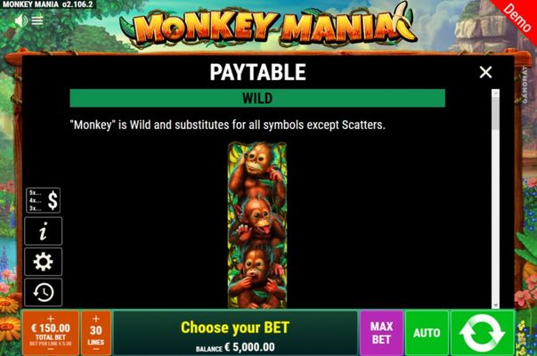 Monkey Mania :: Wild Symbol Rules