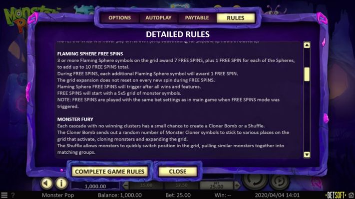 Monster Pop :: Feature Rules