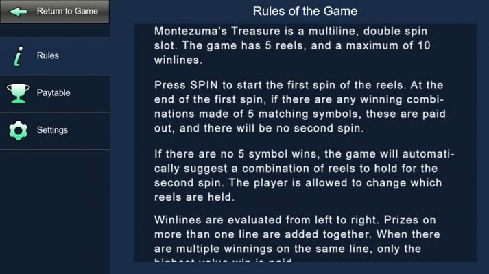 Montezuma's Treasure :: General Game Rules