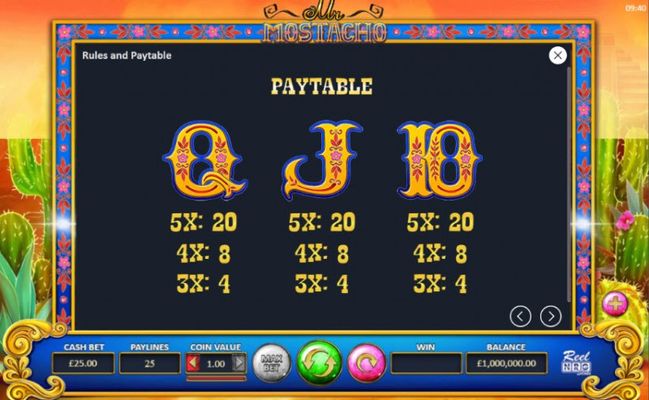 Paytable - Low Value Symbols