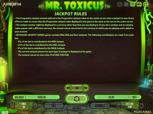 Mr. Toxicus :: Jackpot Rules