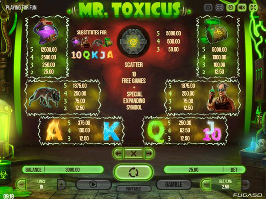 Mr. Toxicus :: Paytable