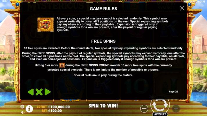 Mysterious Egypt :: Free Spin Feature Rules