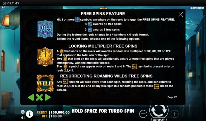 Mysterious :: Free Spins Rules
