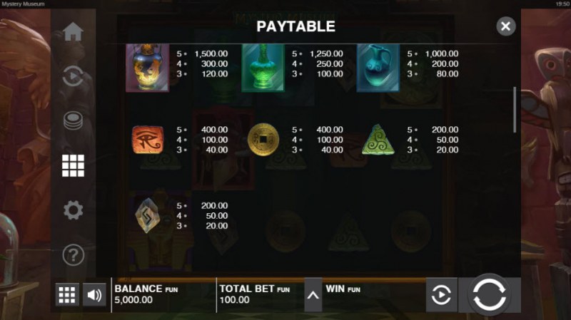 Mystery Museum :: Paytable - Low Value Symbols