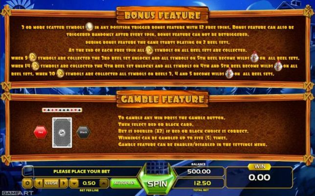 Bonus Feature Rules and Gamble Feature Rules.