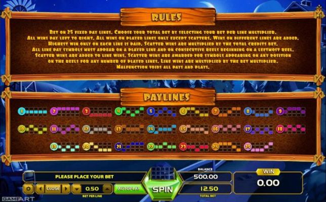 General Game Rules and Payline Diagrams 1-25