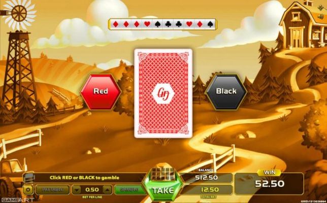 Gamble Feature - To gamble any win press Gamble then select Red or Black.