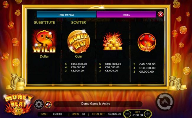 High value slot game symbols paytable - Base Game.