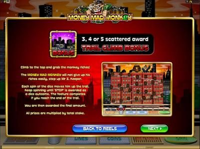 three or more bonus symbols award the trail climb bonus feature