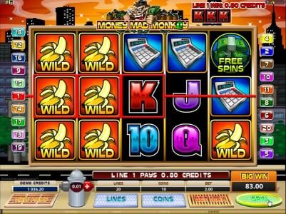 multiple wild symbols trigger an 83 coin big win jackpot