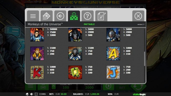 High value slot game symbols paytable