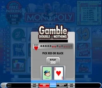 gamble feature. pick red or black for a chance to double your winnings or nothing.