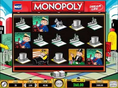 multiple winning paylines triggers 260 coin jackpot
