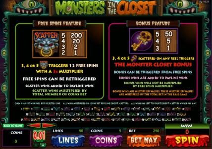 Free Spins Feature Pays, Bonus Feature Pays and Payline Diagrams