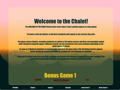 the welcome to the chalet bonus game starts when 5 snow symbols on a line played