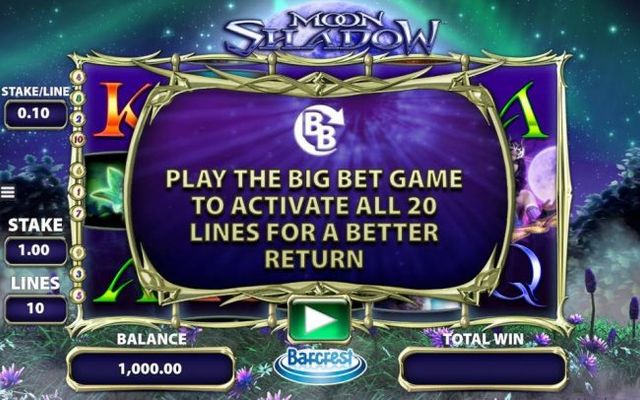 Play the Big Bet game to activate all 20 lines for better return.