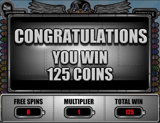 Free Spins feature pays out a total of 125 coins.