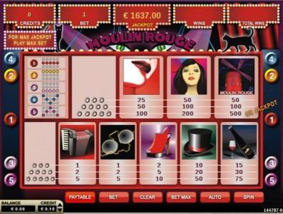 Slot game symbols paytable and payline diagrams