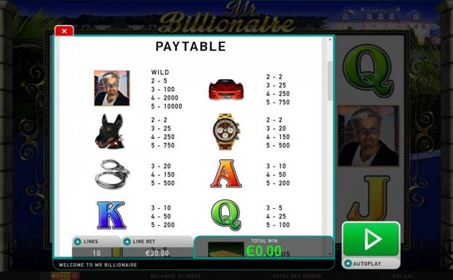 High value slot game symbols paytable.