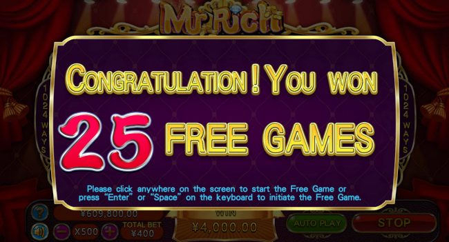 25 Free Games Awarded