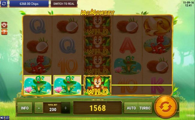 Multiple winning paylines triggers a 1568 coin big win!
